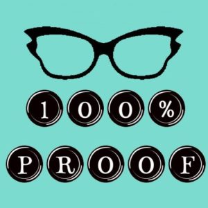 100% Proof logo - 60s style glasses over typewriter text